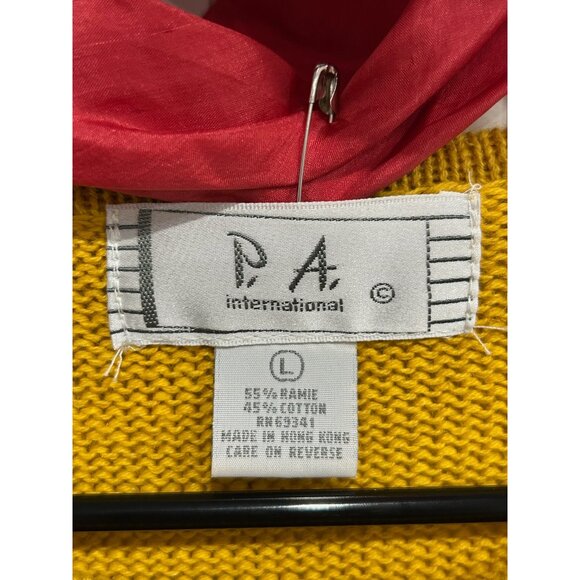 Vintage P.A. International Yellow Knit Top Red Floral Design Red Scarf Sz Large - Picture 5 of 9